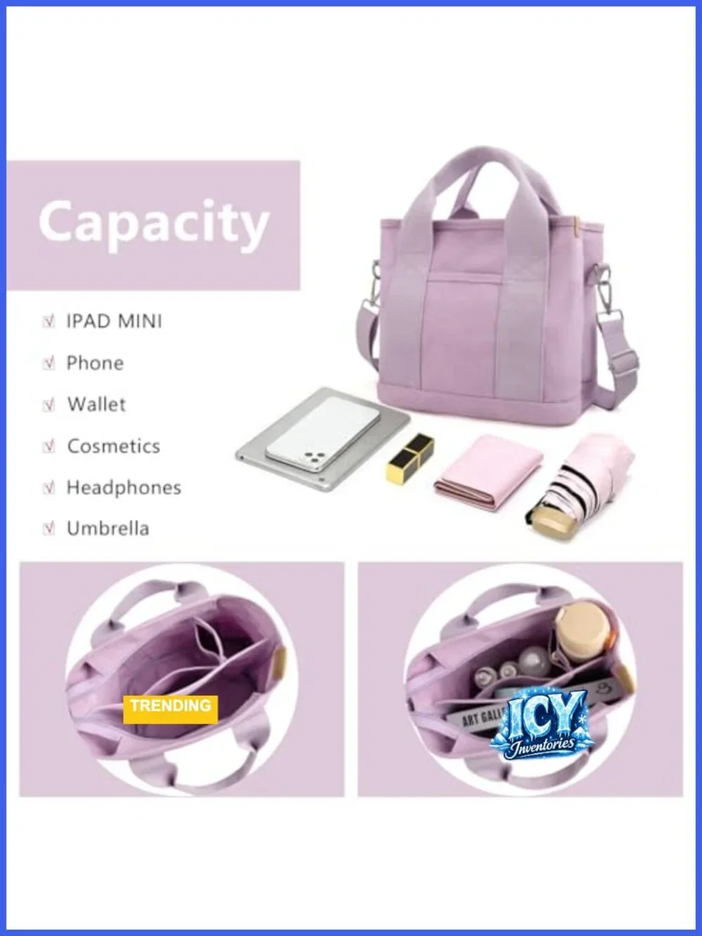Canvas Mini Crossbody Tote Bag with Pockets for Women